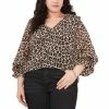 Wholesale ❤️ Vince Camuto Plus Size Leopard-Print Smocked Blouse Rich Black 😉