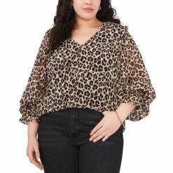 Wholesale ❤️ Vince Camuto Plus Size Leopard-Print Smocked Blouse Rich Black 😉