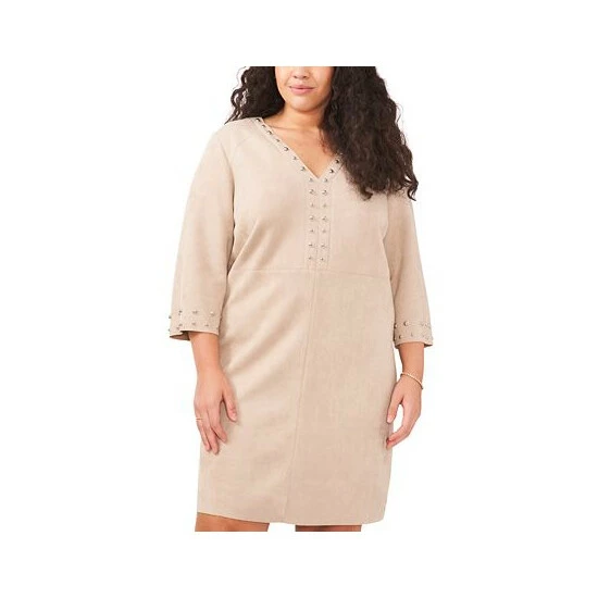 Buy ⭐ Vince Camuto Plus Size Faux-Suede Studded Shift 👗 Dress Latte 🌟 3 Buy ⭐ Vince Camuto Plus Size Faux-Suede Studded Shift 👗 Dress Latte 🌟 - Image 3