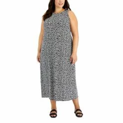 Outlet ❤️ Vince Camuto Plus Size Printed Sleeveless Maxi 👗 Dress Rich Black 🎁