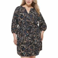 Promo 🔥 Vince Camuto Plus Size Printed 3/4-Sleeve Belted 👗 Dress Bml 😉 -Vince Camuto Sales Store unnamed file 1048