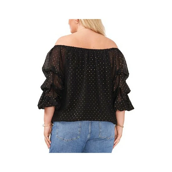 Wholesale ๐ Vince Camuto Plus Size Metallic-Swiss-Dot Tie-Hem Top Rich Black ๐ฅฐ 2 Wholesale ๐ Vince Camuto Plus Size Metallic-Swiss-Dot Tie-Hem Top Rich Black ๐ฅฐ - Image 2
