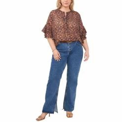 Discount 🥰 Vince Camuto Plus Size Printed Split-Neck Ruffle-Sleeve Blouse Classic Navy 🔥 -Vince Camuto Sales Store unnamed file 1099