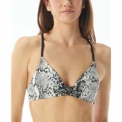 Best deal ⌛ Vince Camuto 👩 Women's 👩 Women's Printed Strappy-Back 👙 Bikini Top Black ⭐