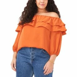 New ❤️ Vince Camuto Plus Size Off-The-Shoulder Blouson-Sleeve Top Citrus Spice ❤️