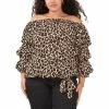 Flash Sale 🔔 Vince Camuto Plus Size Leopard-Print Off-The-Shoulder Top Rich Black 🥰