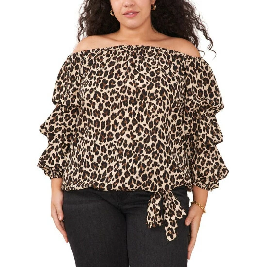 Flash Sale 🔔 Vince Camuto Plus Size Leopard-Print Off-The-Shoulder Top Rich Black 🥰 1 Flash Sale 🔔 Vince Camuto Plus Size Leopard-Print Off-The-Shoulder Top Rich Black 🥰
