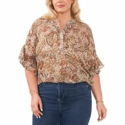 Top 10 🌟 Vince Camuto Plus Size Pintucked Flutter-Sleeve Blouse French Roast ⭐