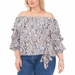 Brand new ๐ Vince Camuto Plus Size Snake-Print Off-The-Shoulder Balloon-Sleeve Blouse Blue Cloud โญ