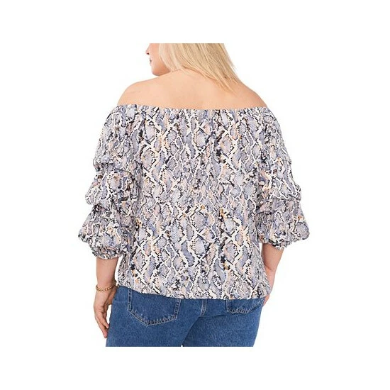 Brand new ๐ Vince Camuto Plus Size Snake-Print Off-The-Shoulder Balloon-Sleeve Blouse Blue Cloud โญ 2 Brand new ๐ Vince Camuto Plus Size Snake-Print Off-The-Shoulder Balloon-Sleeve Blouse Blue Cloud โญ - Image 2