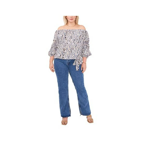 Brand new ๐ Vince Camuto Plus Size Snake-Print Off-The-Shoulder Balloon-Sleeve Blouse Blue Cloud โญ 3 Brand new ๐ Vince Camuto Plus Size Snake-Print Off-The-Shoulder Balloon-Sleeve Blouse Blue Cloud โญ - Image 3