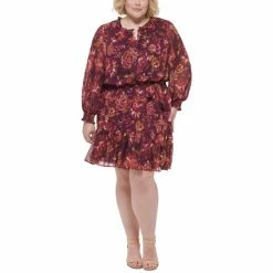 Coupon ๐ Vince Camuto Plus Size Floral-Print Fit & Flare ๐ Dress Wine ๐งจ