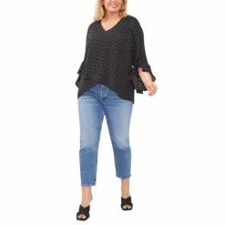Coupon 😀 Vince Camuto Plus Size Polka-Dot Flutter-Sleeve Blouse Rich Black 🎉 -Vince Camuto Sales Store unnamed file 1232