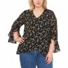 Best Pirce 🤩 Vince Camuto Plus Size V-Neck Flutter Sleeve Blouse Rich Black 🛒