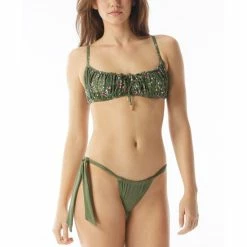 Best Pirce ⌛ Vince Camuto 👩 Women's Gathered 👙 Bikini Top & Bottoms Safari Green 💯