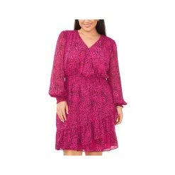 Hot Sale ⌛ Vince Camuto Plus Size Printed V-Neck Fit & Flare 👗 Dress Pomegranate Pink ⌛ -Vince Camuto Sales Store unnamed file 1262