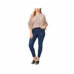 New 👏 Vince Camuto Plus Size Cheetah Print Flutter-Sleeve Pintucked Henley Blouse Lt Camel Multi ✨ -Vince Camuto Sales Store unnamed file 1285