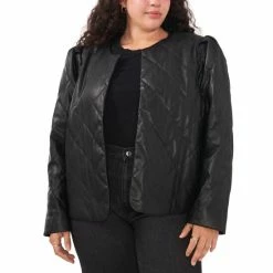 Coupon 🤩 Vince Camuto Plus Size Quilted Faux-Leather Jacket Rich Black 🌟