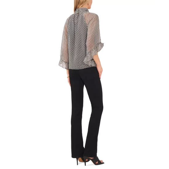 Hot Sale ๐ Vince Camuto ๐ฉ Women's Printed Mock-Neck Keyhole Fan-Sleeve Blouse New Ivory/black Geo Print ๐ 4 Hot Sale ๐ Vince Camuto ๐ฉ Women's Printed Mock-Neck Keyhole Fan-Sleeve Blouse New Ivory/black Geo Print ๐ - Image 4