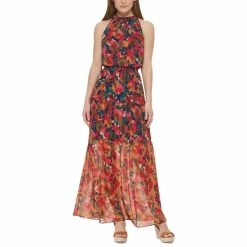 Budget ๐ Vince Camuto Plus Size Floral-Print Smocked-Waist Halter-Neck Maxi ๐ Dress Rst โค๏ธ