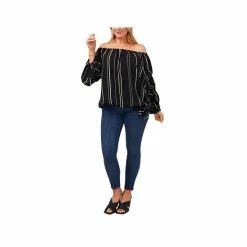 Best deal 🛒 Vince Camuto Plus Size Striped Gathered-Sleeve Top Rich Black 🤩 -Vince Camuto Sales Store unnamed file 1331