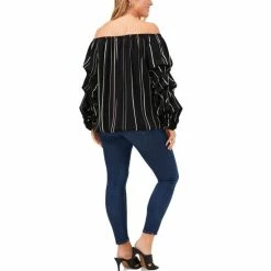 Best deal 🛒 Vince Camuto Plus Size Striped Gathered-Sleeve Top Rich Black 🤩 -Vince Camuto Sales Store unnamed file 1332