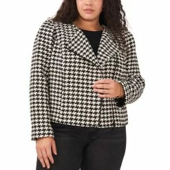 New 🤩 Vince Camuto Plus Size Houndstooth Moto Jacket Rich Black 😉
