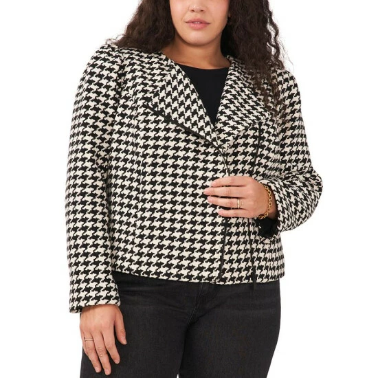 New ๐คฉ Vince Camuto Plus Size Houndstooth Moto Jacket Rich Black ๐ 1 New ๐คฉ Vince Camuto Plus Size Houndstooth Moto Jacket Rich Black ๐