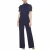 Wholesale 🥰 Vince Camuto 👩 Women's Ruffled Mixed-Media Jumpsuit Navy 🔔