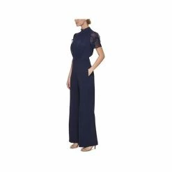 Wholesale 🥰 Vince Camuto 👩 Women's Ruffled Mixed-Media Jumpsuit Navy 🔔 -Vince Camuto Sales Store unnamed file 1344