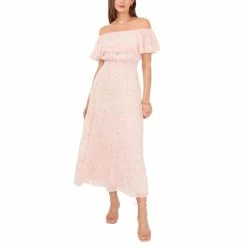 Hot Sale 😀 Vince Camuto 👩 Women's Foiled Tiered Off-The-Shoulder Maxi 👗 Dress ☀️ Summer Rose 🤩