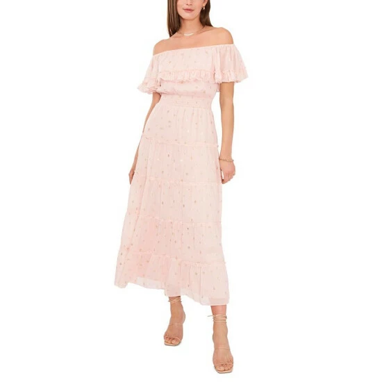 Hot Sale π Vince Camuto π© Women's Foiled Tiered Off-The-Shoulder Maxi π Dress βοΈ Summer Rose π€© 1 Hot Sale π Vince Camuto π© Women's Foiled Tiered Off-The-Shoulder Maxi π Dress βοΈ Summer Rose π€©