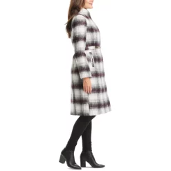 Flash Sale 💯 Vince Camuto 👩 Women's Chain Belted Plaid Maxi 🧥 Coat Wine Plaid 🎁 -Vince Camuto Sales Store unnamed file 135