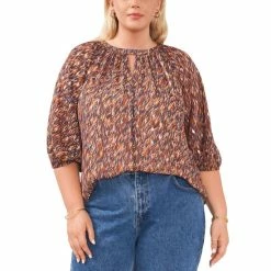 Brand new ๐ Vince Camuto Plus Size Metallic Printed 3/4-Sleeve Blouse Classic Navy โจ