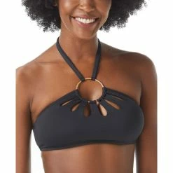 Budget ✨ Vince Camuto Logo-Ring Cutout Halter 👙 Bikini Top Safari Green 🛒