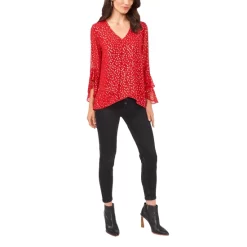 Best Sale ✔️ Vince Camuto 👩 Women's Balloon-Sleeve Ruffle Blouse Rich Black 😀