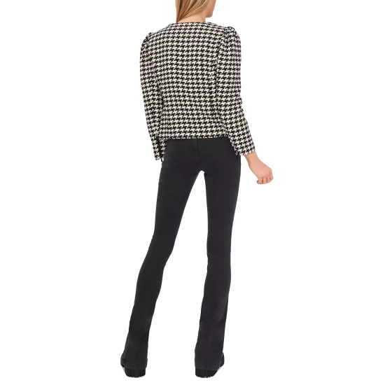 New 🎉 Vince Camuto 👩 Women's Houndstooth Puff-Sleeve Moto Jacket Rich Black ✔️ 5 New 🎉 Vince Camuto 👩 Women's Houndstooth Puff-Sleeve Moto Jacket Rich Black ✔️ - Image 5