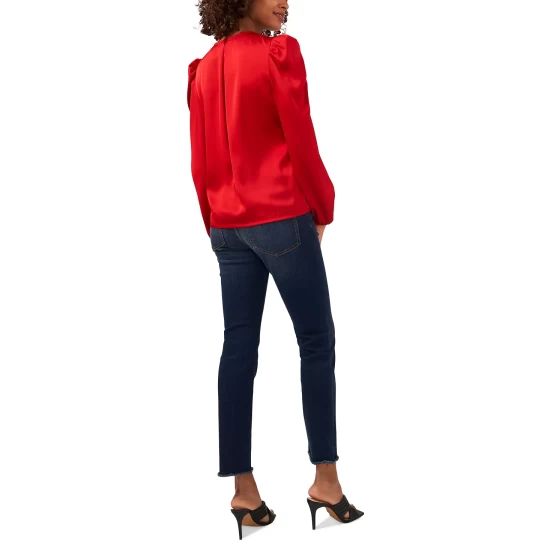 Buy π€© Vince Camuto π© Women's Puff-Shoulder Faux-Wrap Top Vermillion π 5 Buy π€© Vince Camuto π© Women's Puff-Shoulder Faux-Wrap Top Vermillion π - Image 5