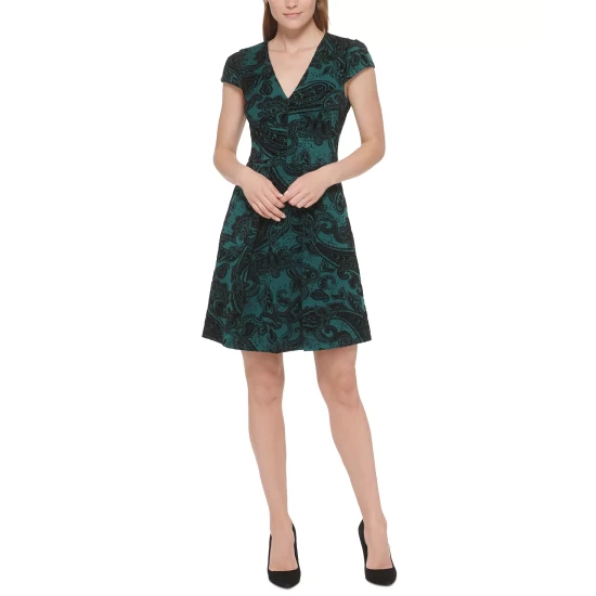 Deals ๐คฉ Vince Camuto ๐ฉ Women's Paisley Flocked Cap-Sleeve ๐ Dress Hunter โ๏ธ 5 Deals ๐คฉ Vince Camuto ๐ฉ Women's Paisley Flocked Cap-Sleeve ๐ Dress Hunter โ๏ธ - Image 5