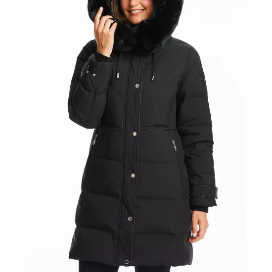 Hot Sale 😍 Vince Camuto 👩 Women's Faux-Fur-Collar Hooded Puffer 🧥 Coat Black 🛒 6 Hot Sale 😍 Vince Camuto 👩 Women's Faux-Fur-Collar Hooded Puffer 🧥 Coat Black 🛒 - Image 6