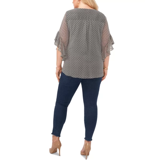 Cheapest ๐ Vince Camuto Metallic-Print Flutter-Sleeve Top Vermillion ๐ฅฐ 2 Cheapest ๐ Vince Camuto Metallic-Print Flutter-Sleeve Top Vermillion ๐ฅฐ - Image 2