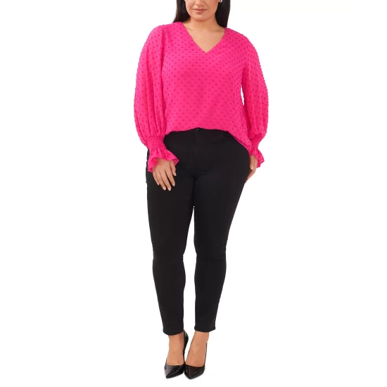 Deals 🛒 Vince Camuto Plus Size Clip Dot V-Neck Blouse Rich Black ❤️ 5 Deals 🛒 Vince Camuto Plus Size Clip Dot V-Neck Blouse Rich Black ❤️ - Image 5