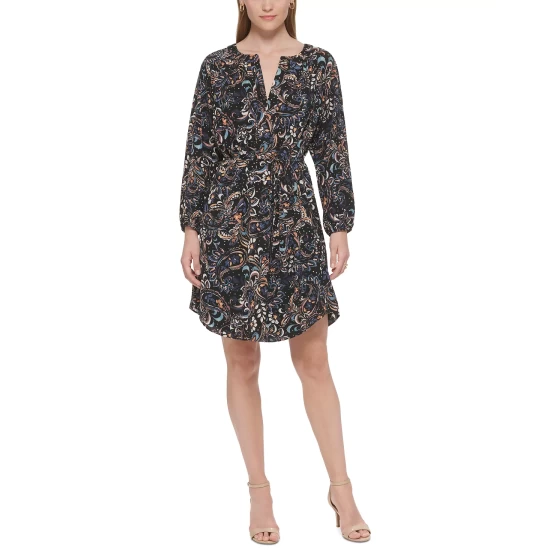 Best Pirce 🤩 Vince Camuto 👩 Women's Printed Balloon-Sleeve Belted 👗 Dress Black Multi ✔️ 5 Best Pirce 🤩 Vince Camuto 👩 Women's Printed Balloon-Sleeve Belted 👗 Dress Black Multi ✔️ - Image 5
