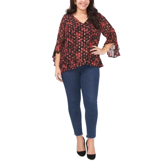Deals ❤️ Vince Camuto Plus Size Printed Flutter-Sleeve Top Rich Black 🎁 4 Deals ❤️ Vince Camuto Plus Size Printed Flutter-Sleeve Top Rich Black 🎁 - Image 4
