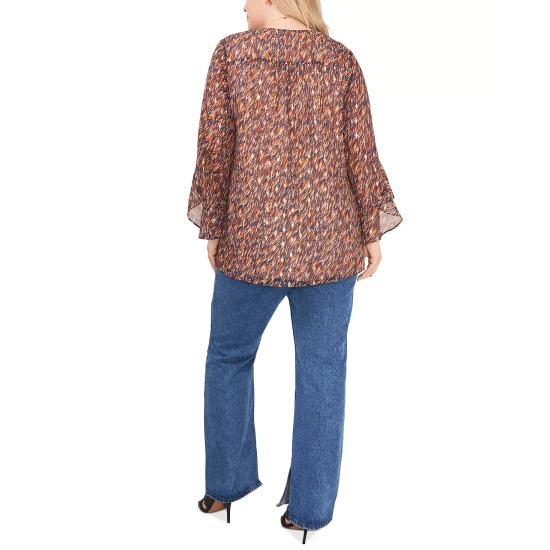 Hot Sale 👏 Vince Camuto Plus Size Printed Ruffle-Cuff 3/4-Sleeve Blouse Classic Navy 🔔 5 Hot Sale 👏 Vince Camuto Plus Size Printed Ruffle-Cuff 3/4-Sleeve Blouse Classic Navy 🔔 - Image 5