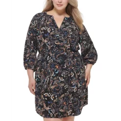 Promo 🔥 Vince Camuto Plus Size Printed 3/4-Sleeve Belted 👗 Dress Bml 😉 -Vince Camuto Sales Store unnamed file 418