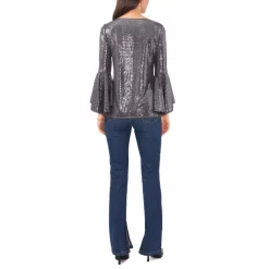 Deals 👏 Vince Camuto 👩 Women's Printed Crewneck Petal-Sleeve Blouse Pomegranate Pink 💯