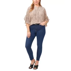 New 👏 Vince Camuto Plus Size Cheetah Print Flutter-Sleeve Pintucked Henley Blouse Lt Camel Multi ✨ -Vince Camuto Sales Store unnamed file 505