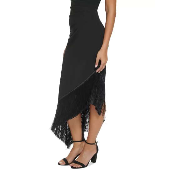 Discount 𧨠Vince Camuto π© Women's One-Shoulder High-Low Fringe-Hem Midi π Dress Black π 4 Discount 𧨠Vince Camuto π© Women's One-Shoulder High-Low Fringe-Hem Midi π Dress Black π - Image 4