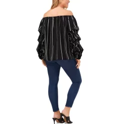 Best deal 🛒 Vince Camuto Plus Size Striped Gathered-Sleeve Top Rich Black 🤩 -Vince Camuto Sales Store unnamed file 520